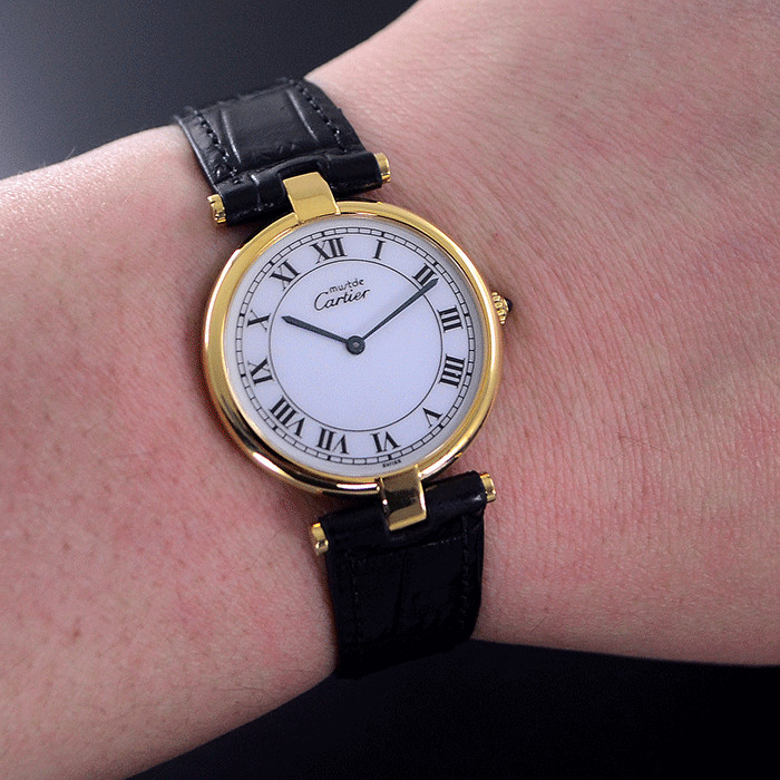 Vintage Cartier Must De Vendome Vermeil Quartz White Dial Dress Men’s Watch
