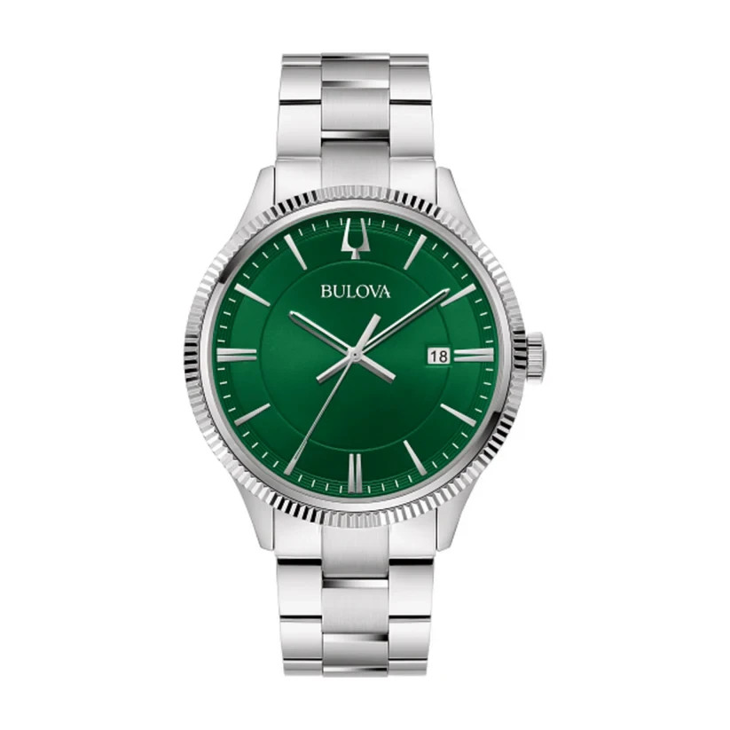 Bulova Classic Quartz 42mm Green Dial Coin Edge Stainless Steel Watch