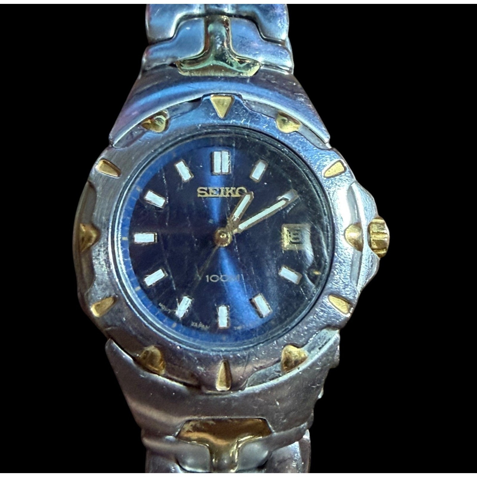 Seiko Women’s Two-Tone Stainless Steel Quartz Watch Blue Dial 100M Day Date