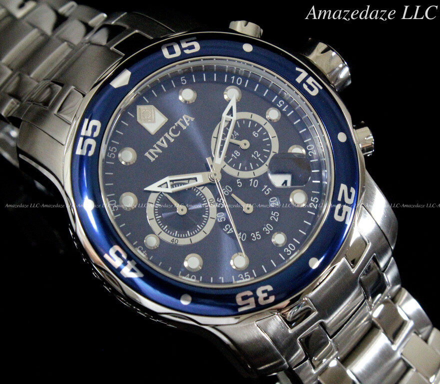 NEW Invicta Men Pro Diver Scuba VD53 Chronograph Stainless Steel Blue Dial Watch