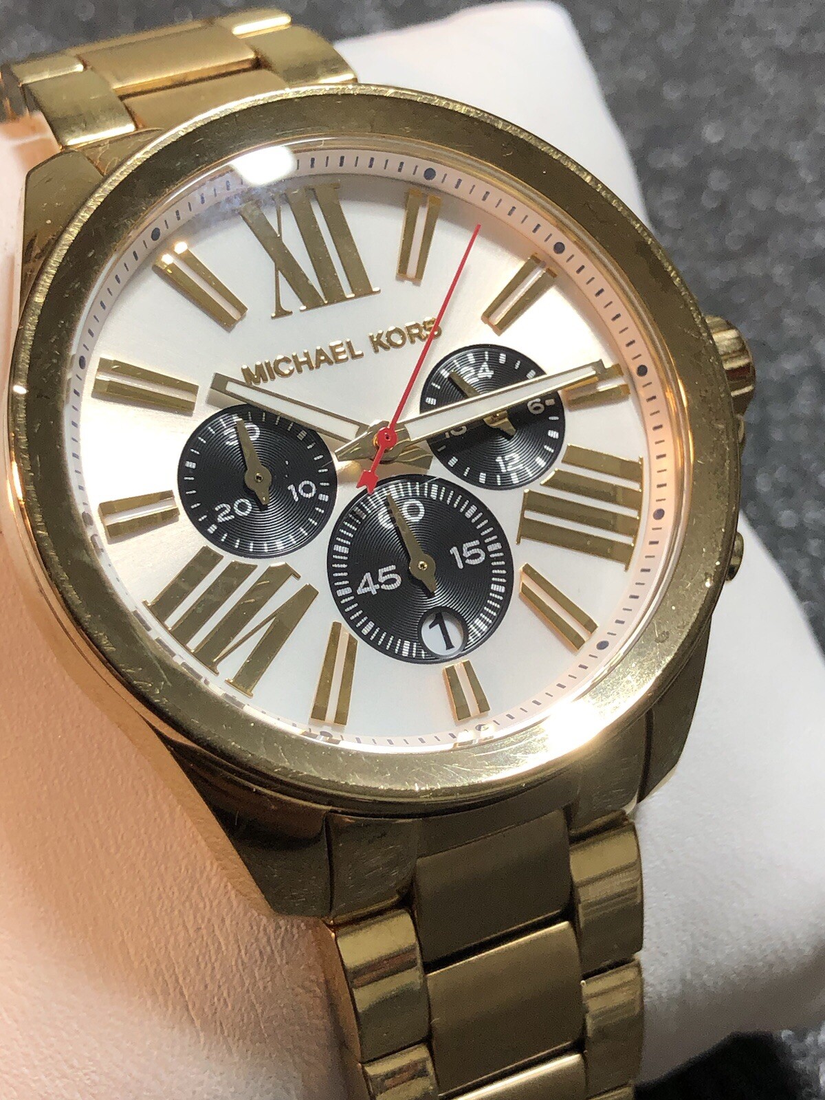 Michael Kors Wren Chronograph Watch Silver Dial Gold Tone Ladies MK5838 New Bat