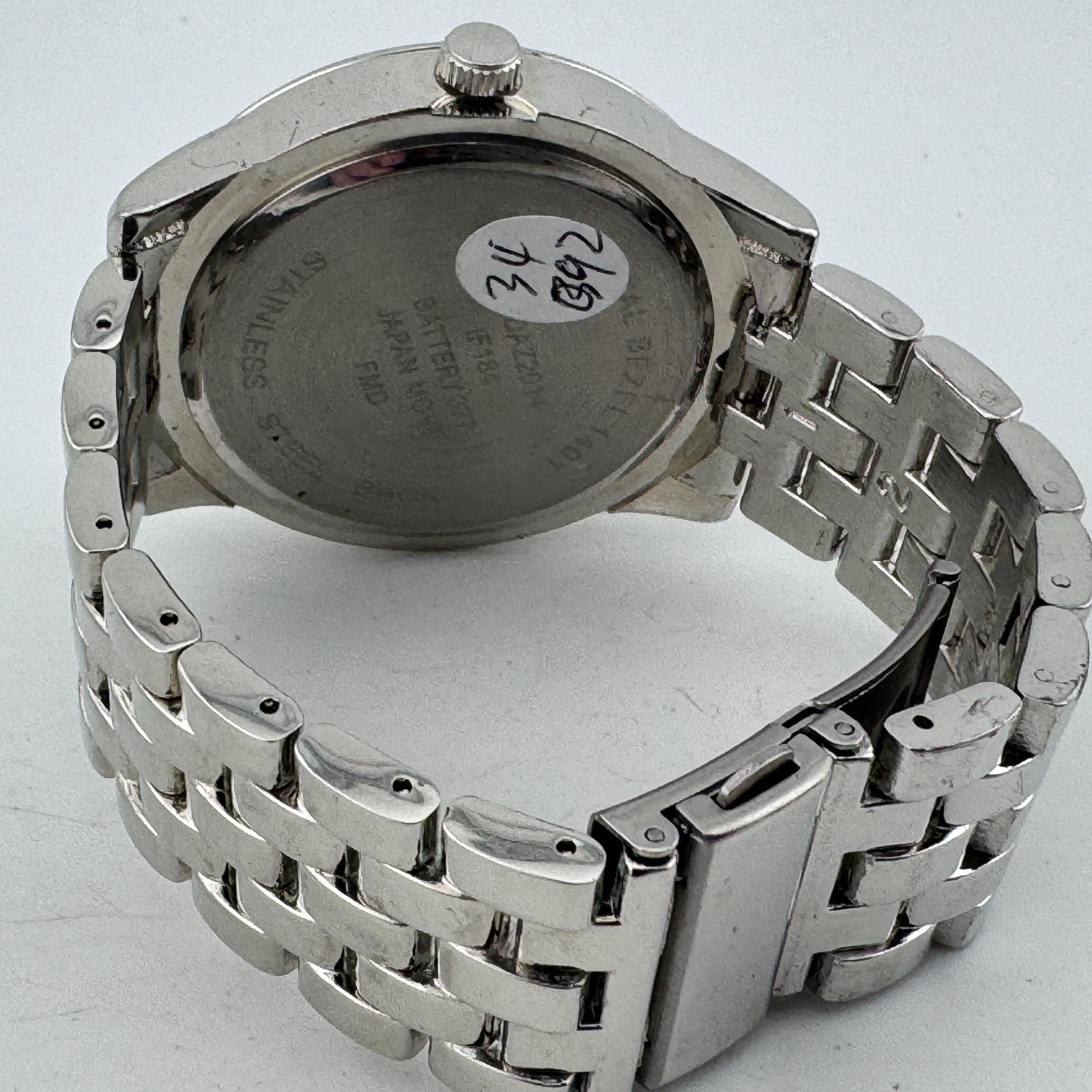 Vintage Chrome Japan Quartz Watch Men 45mm Silver Black Analog New Battery 7″