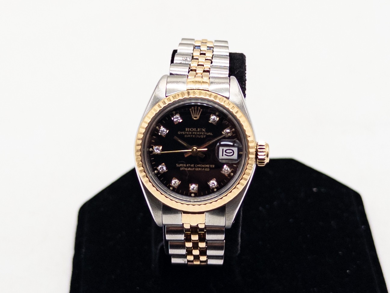 $10,000 ROLEX DATEJUST REF 69173 BLACK Diamond 18k Yellow Gold SS Ladies Watch