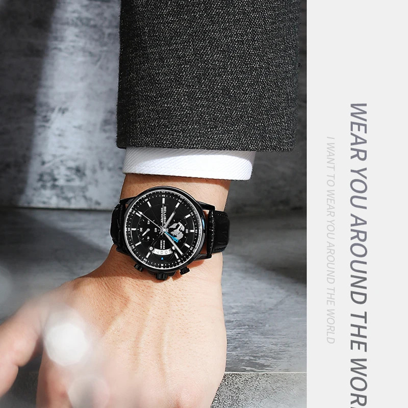 Waterproof Chronograph Quartz Leather Strap Leather Men’s Watches B-576