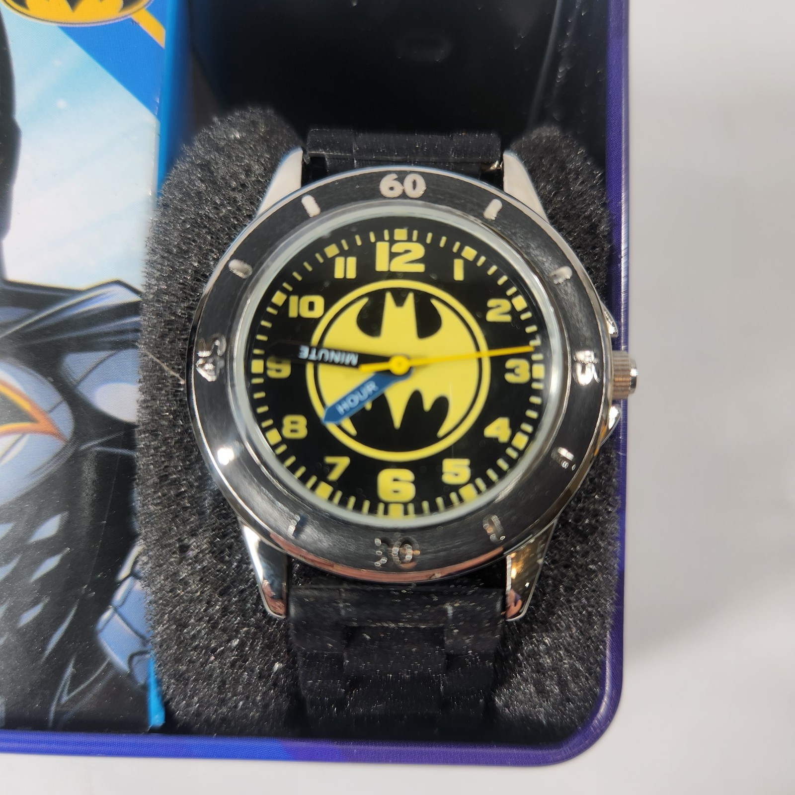 DC Comics Batman Accutime Watch Black Dial Yellow Logo New Needs a Battery
