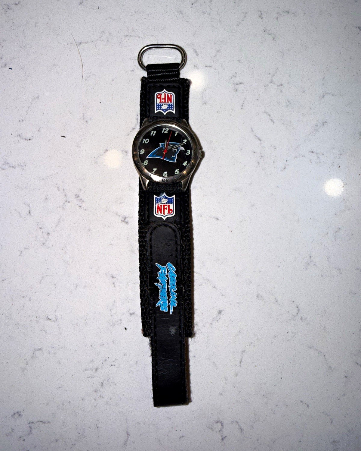 NFL Carolina Panthers Quartz Analog Watch, Black Two-Piece Strap, Logo Dial