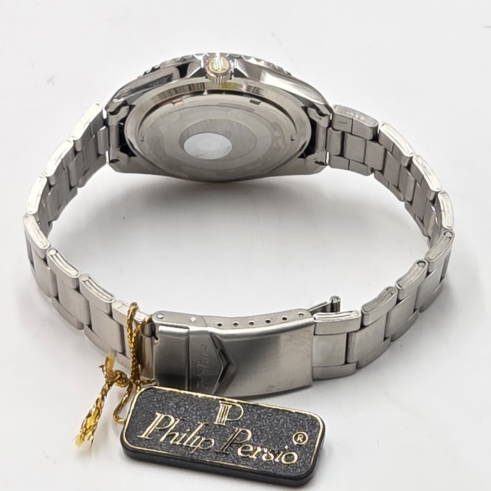 Philip Persio Day Quartz Watch Black Dial & Bezel S.Steel Bracelet Japan Mov New