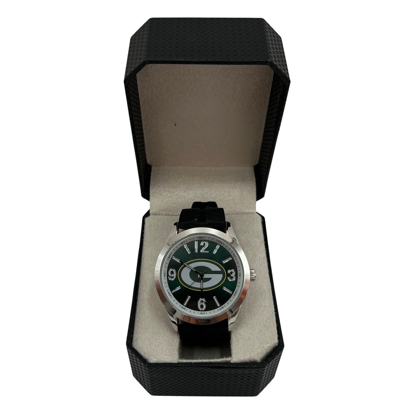 Game Time Green Bay Packers NFL Watch Mens Black Silicone Strap Green Dial New