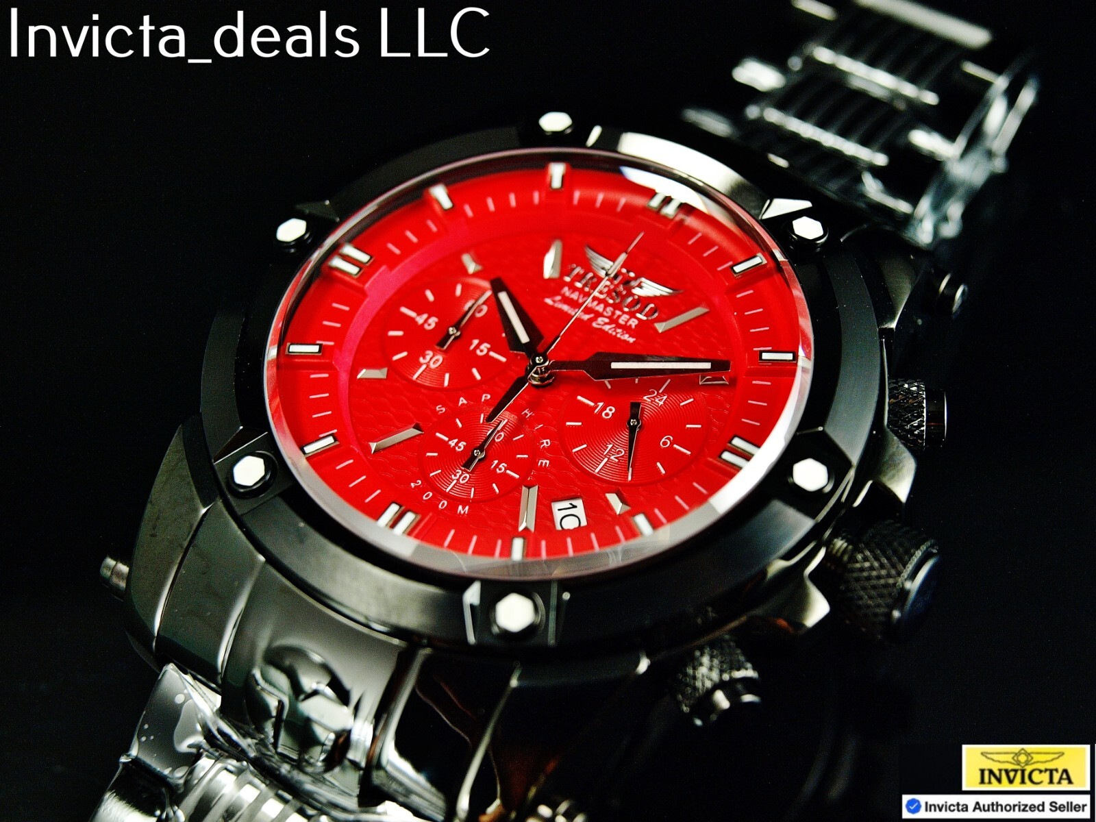 Tresod Men’s NAVMASTER Chronograph Red Dial Black Tone Sapphire Crystal SS Watch