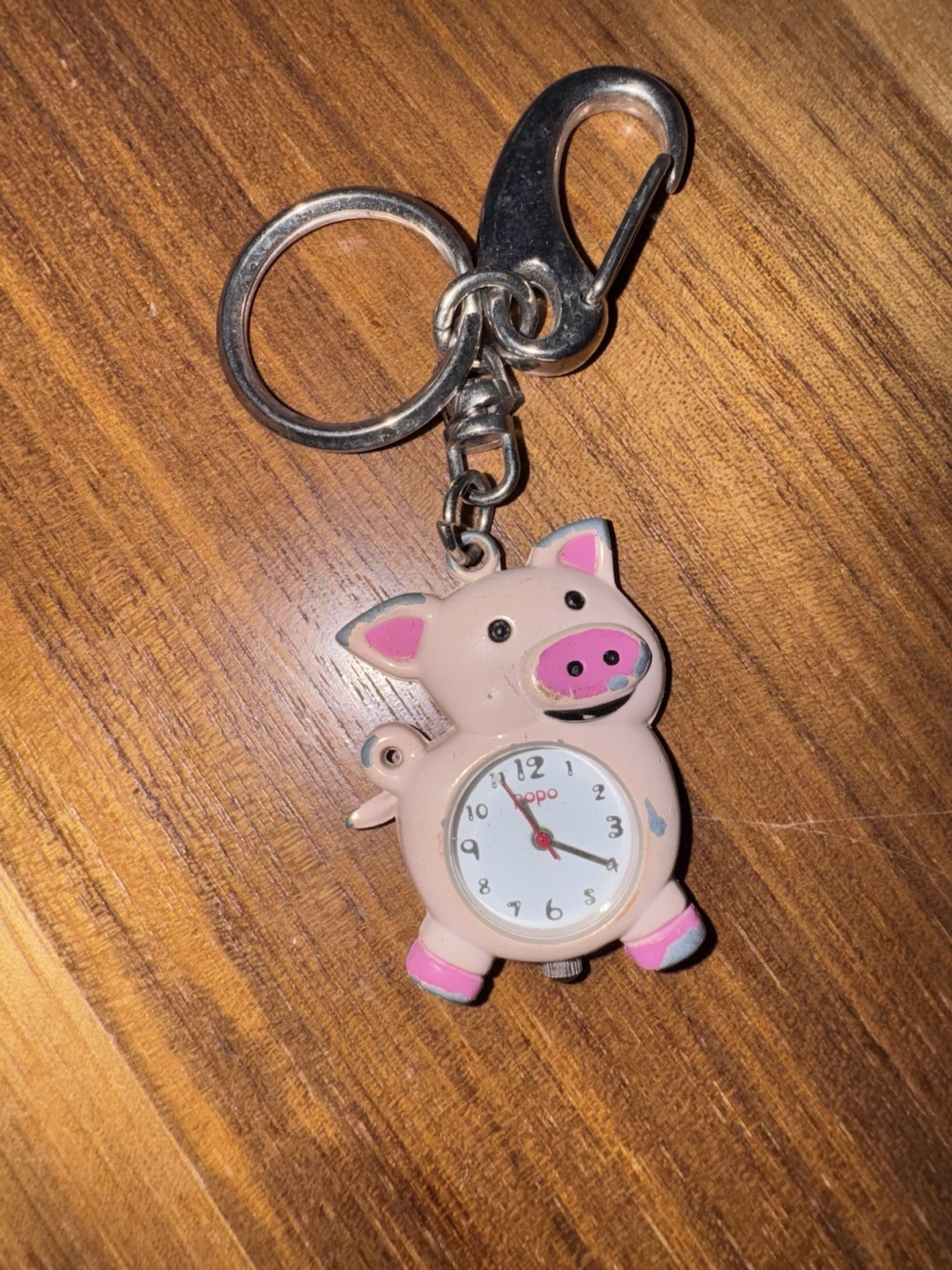 Vintage Prima Donna Clip Pink Pig Watch Key Chain with Lobster Claw Clip