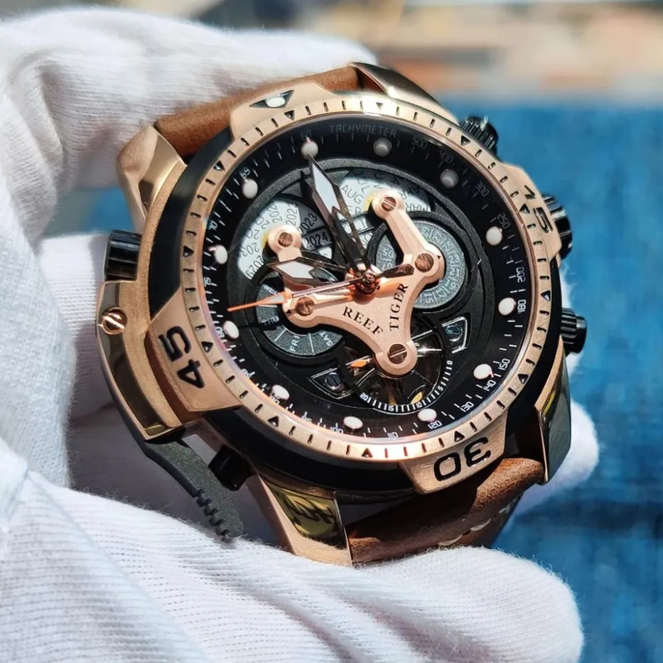 MILITARY Automatic Sport Watch for Men Mechanical Skeleton Multi Dial 10ATM Date