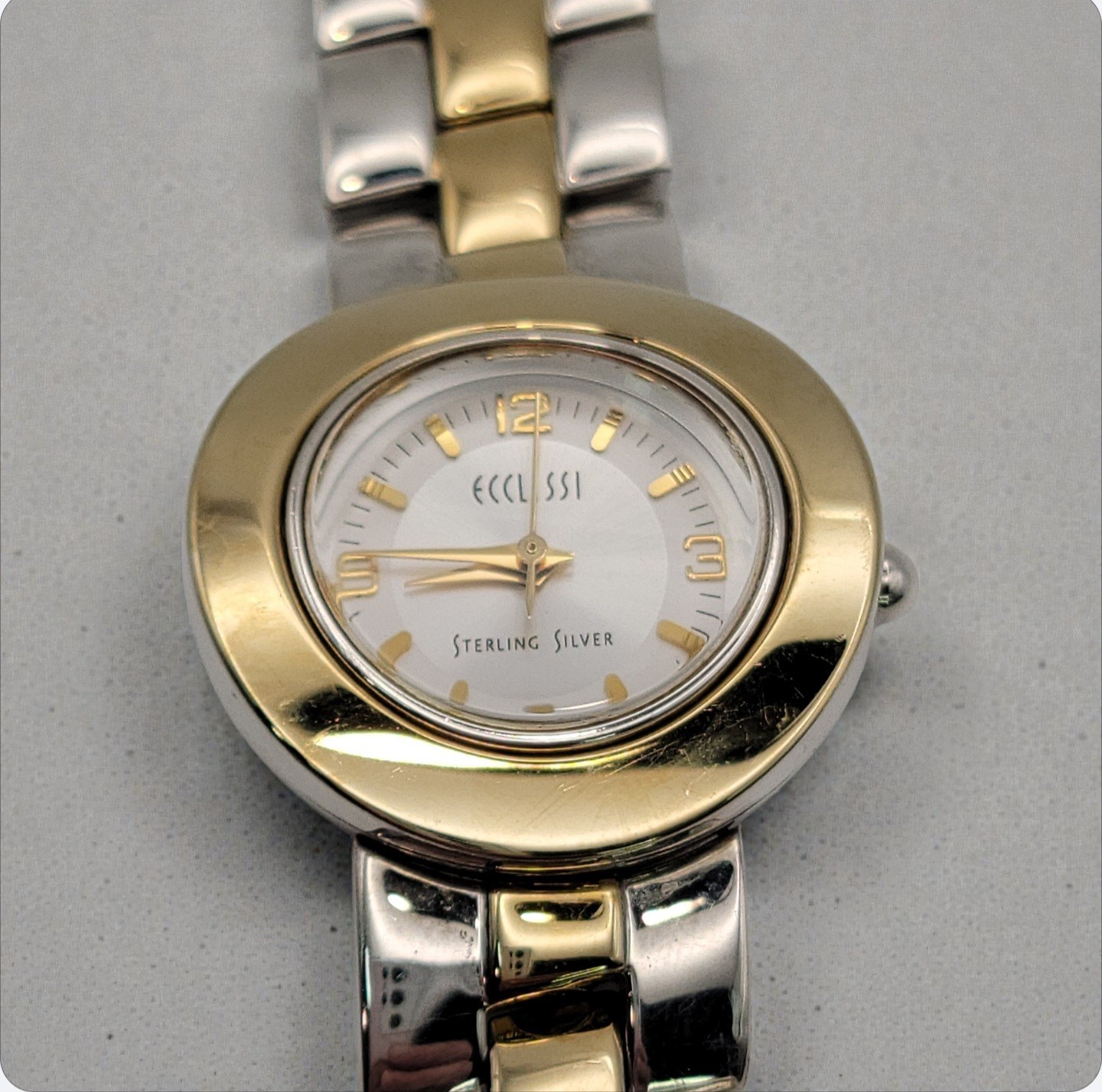 Ecclissi 32250 Heavy 72g Sterling Silver 925 Two Tone Womans Watch New Battery