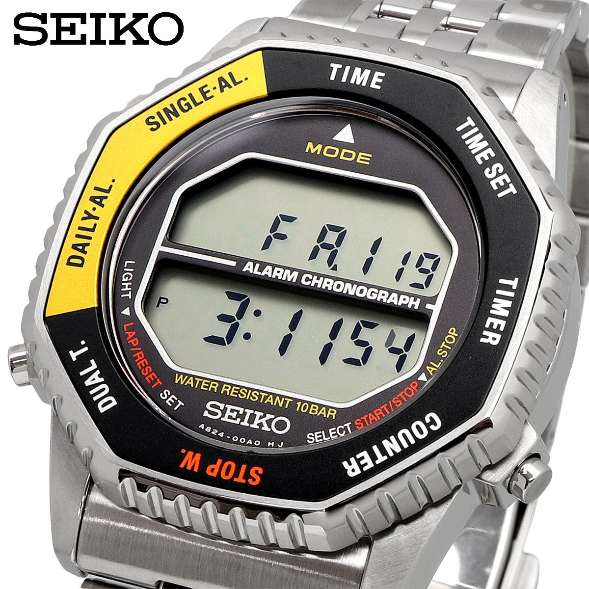 SEIKO Rotocall Reissue Model Digital Quartz Wristwatch SMGG17P1 Silver Yellow x