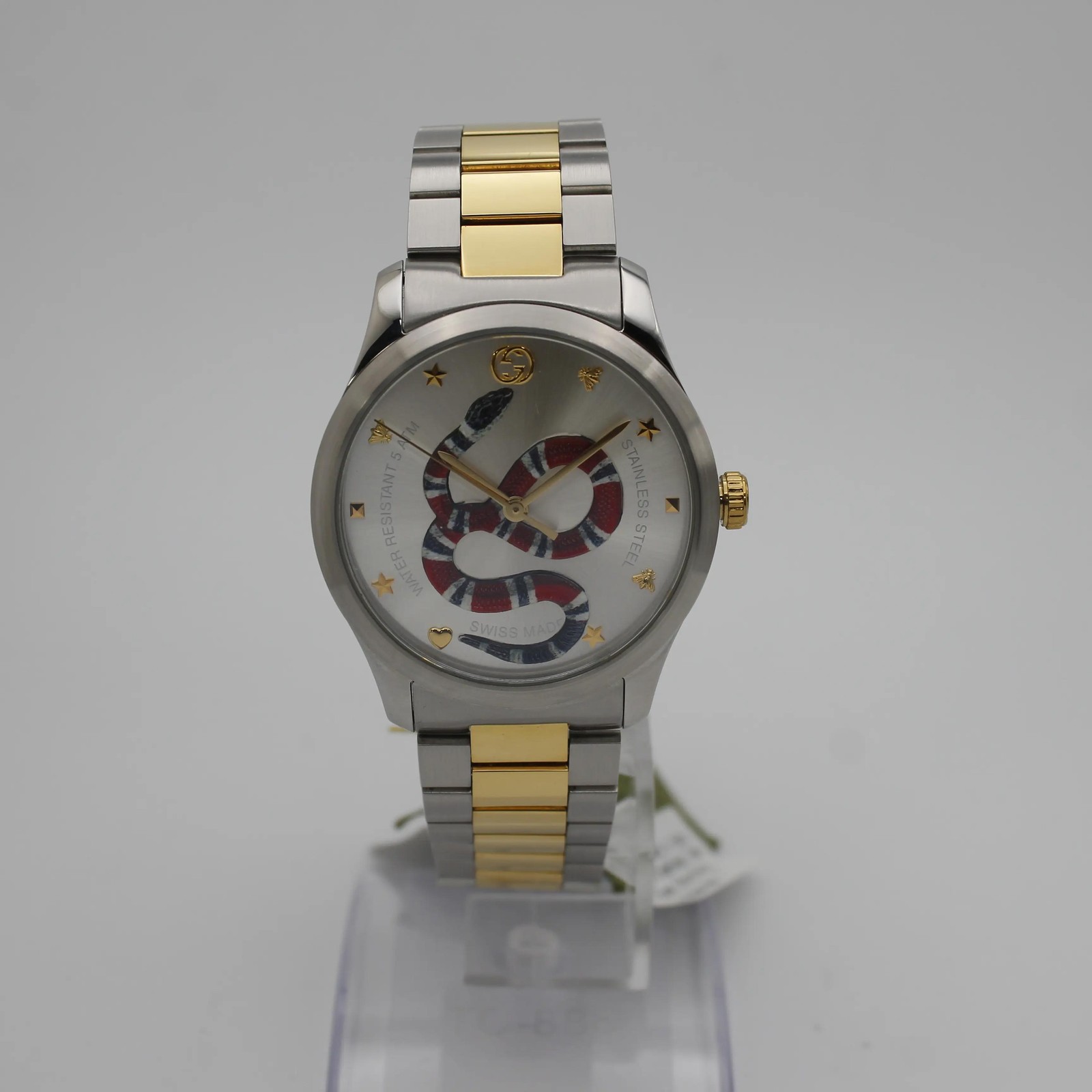 Gucci G-Timeless Two Tone Silver Snake Motif Dial Mens Quartz Watch YA1264075