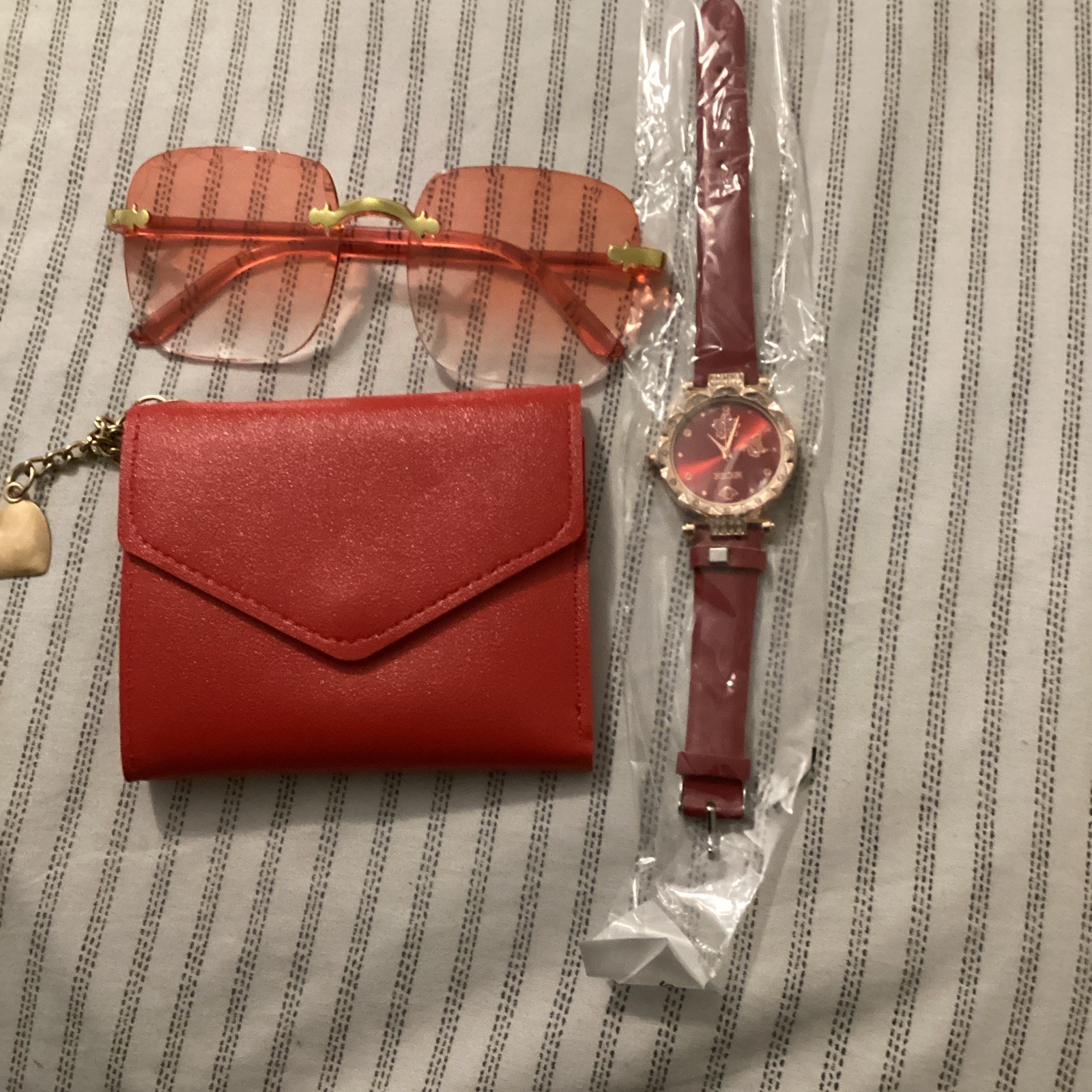 Women’s Analog Wristwatch Red Dial, Red Faux Leather Strap, Gold Case