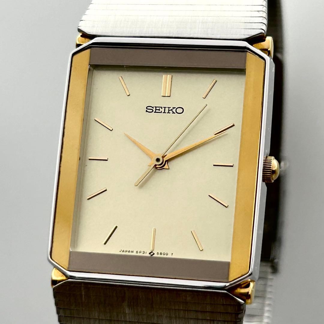 Seiko 5P31-5A8A Rectangular Two-Tone Gold Quartz Watch Japan 0613793