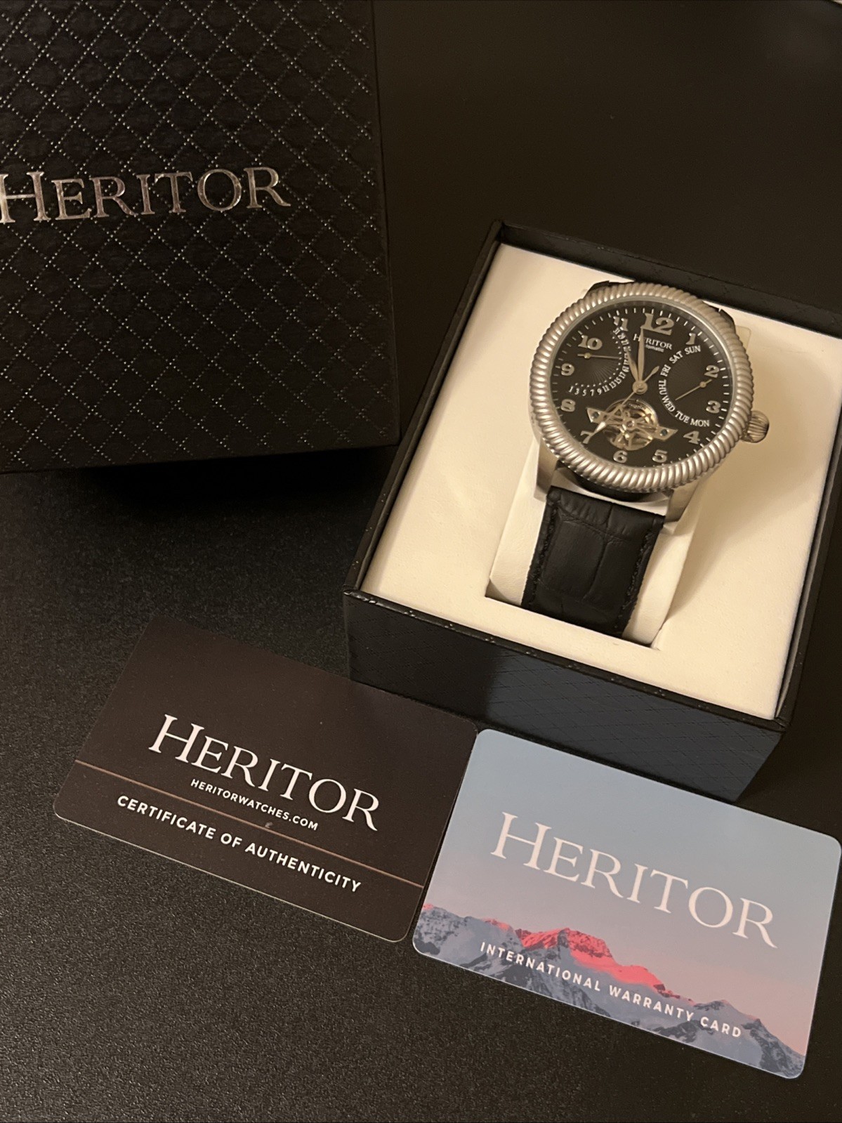 Heritor Automatic Piccard Semi-Skeleton Leather-Band Watch