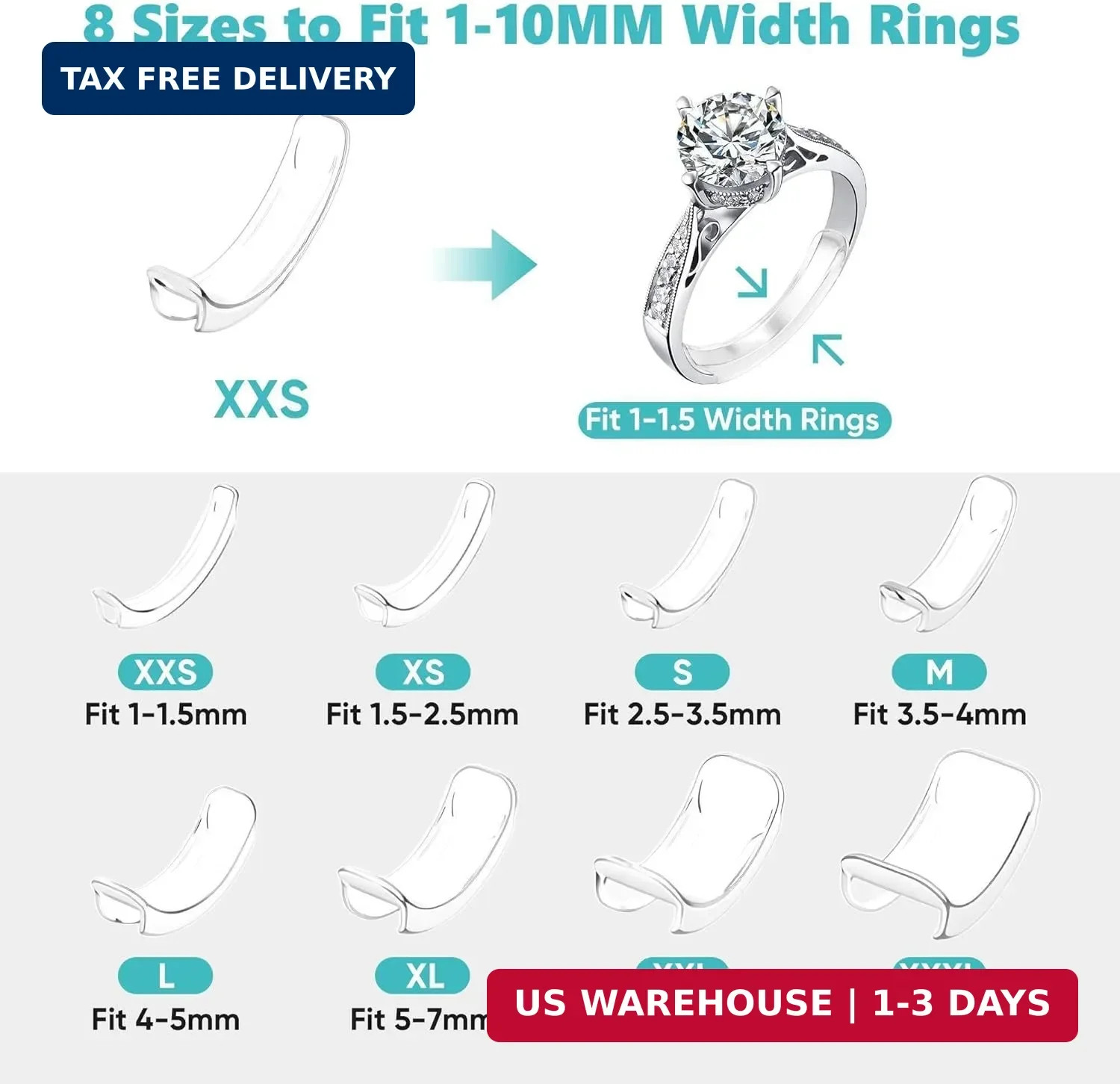 Feramox Ring Size Adjuster for Loose Rings, Invisible Clip-on Guards(8 pcs) | St