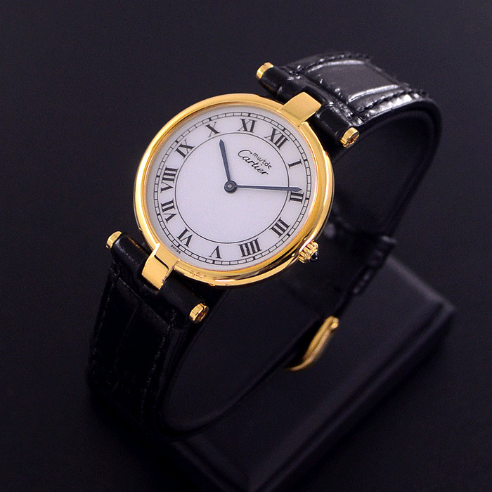 Vintage Cartier Must De Vendome Vermeil Quartz White Dial Dress Men’s Watch