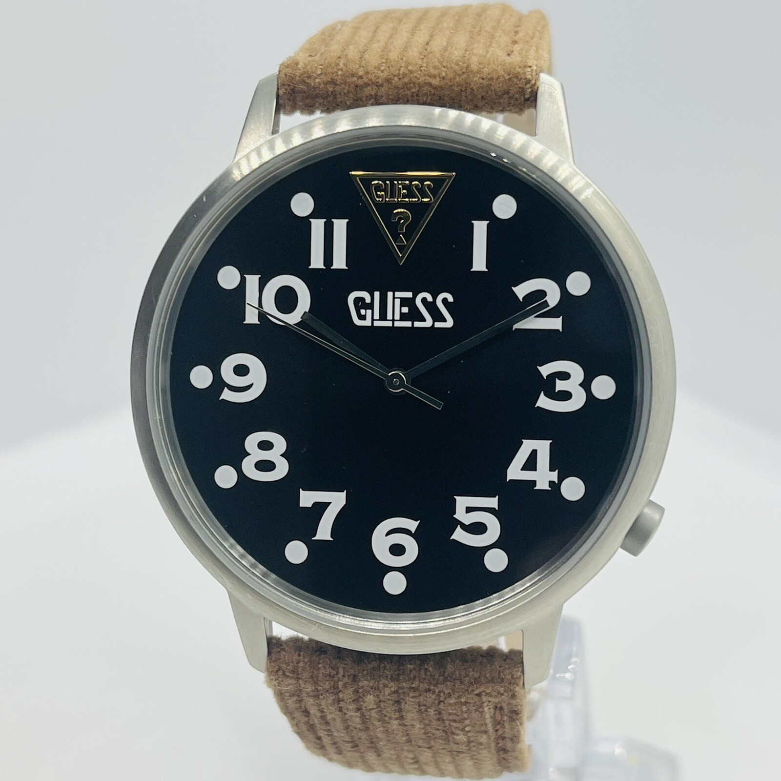 GUESS Men’s Originals Black Dial Steel 10ATM Brown Leather 44mm Watch V1034M1