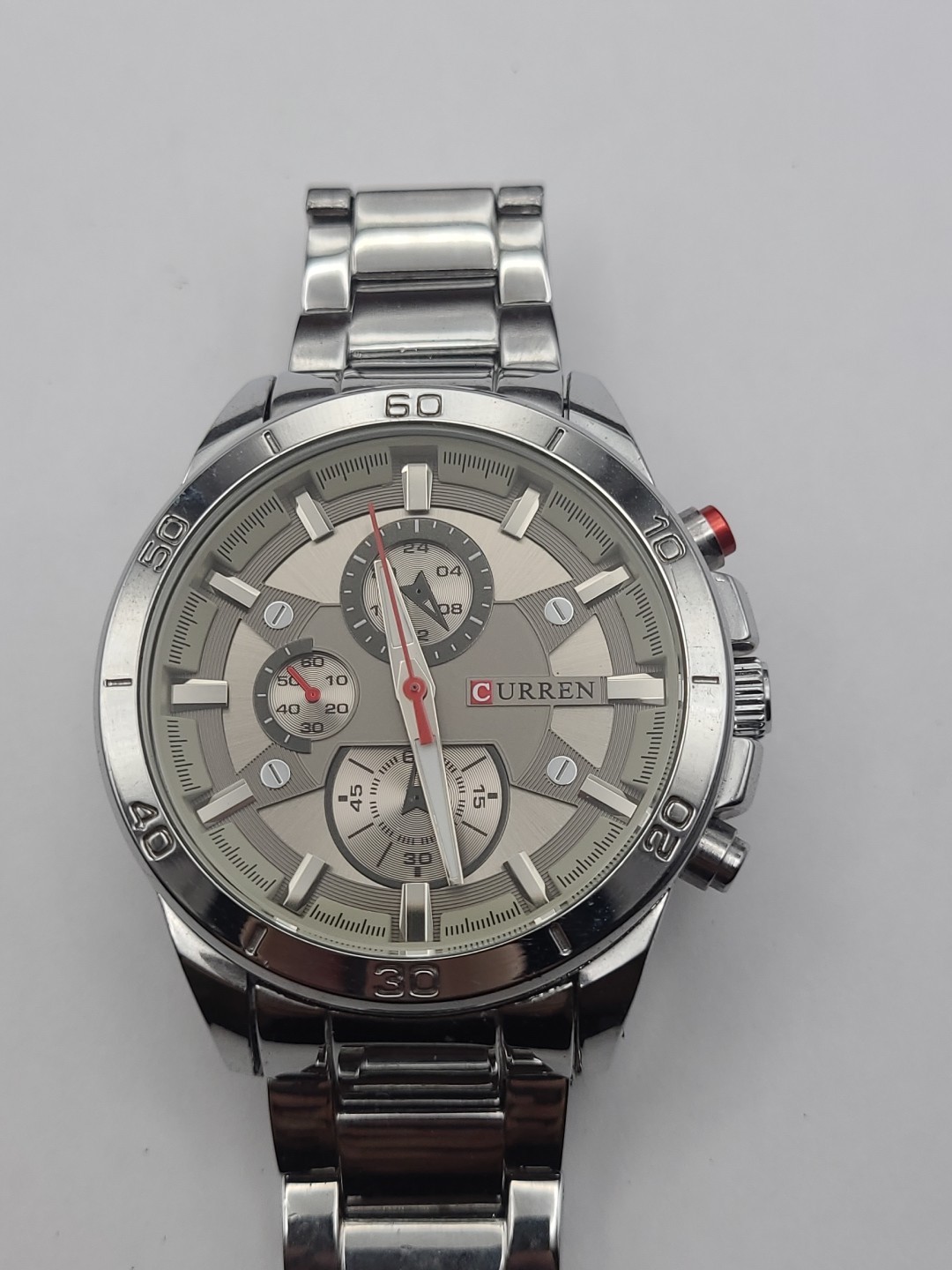 Curren M-8275 Men’s Analog Watch Silver Case Faux Multi Dial New Battery Working