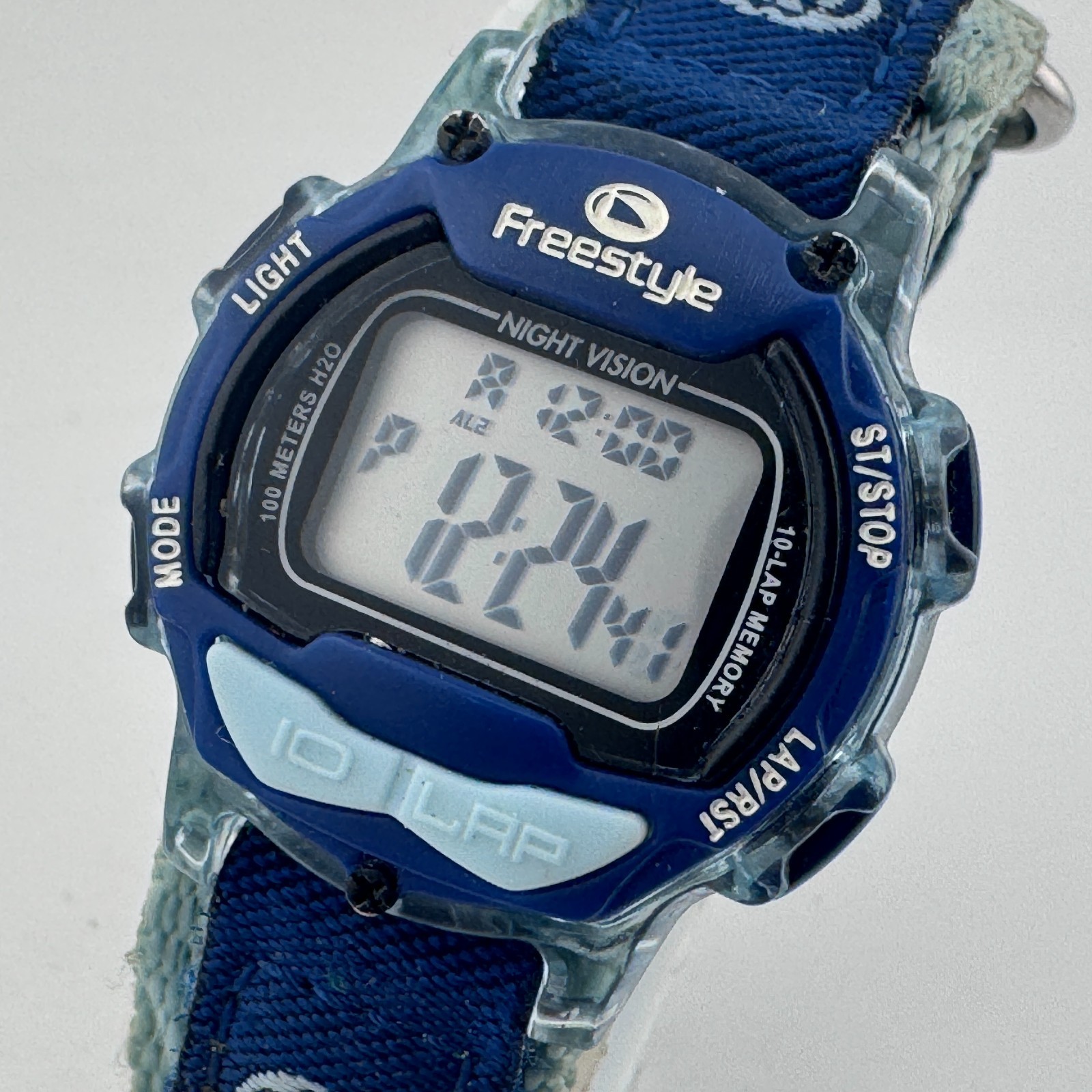 Shark Freestyle Digital Quartz Watch Women Blue Nylon Alarm Chrono New Battery