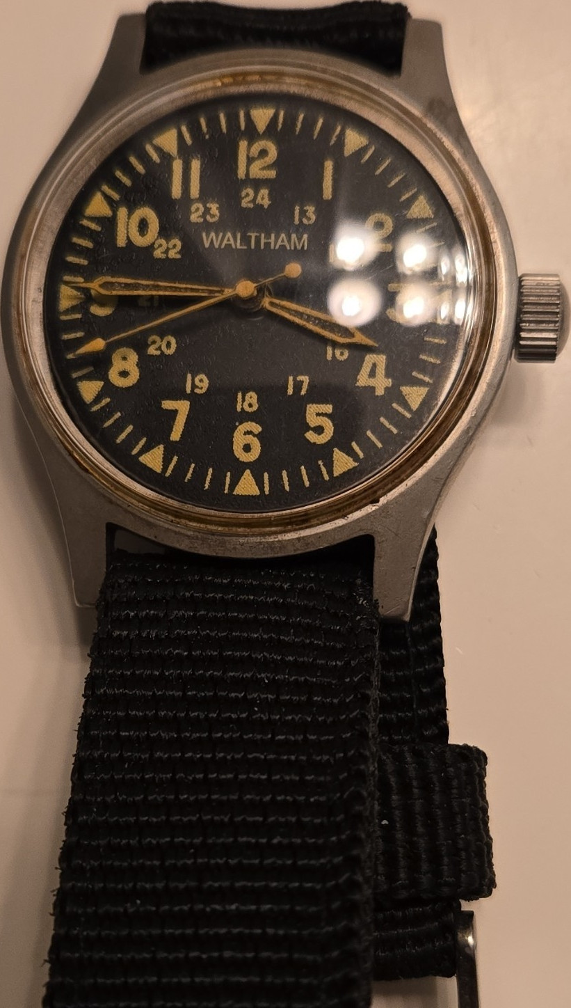 Waltham Type A-17 Military Wristwatch Black Dial Black Nylon Strap