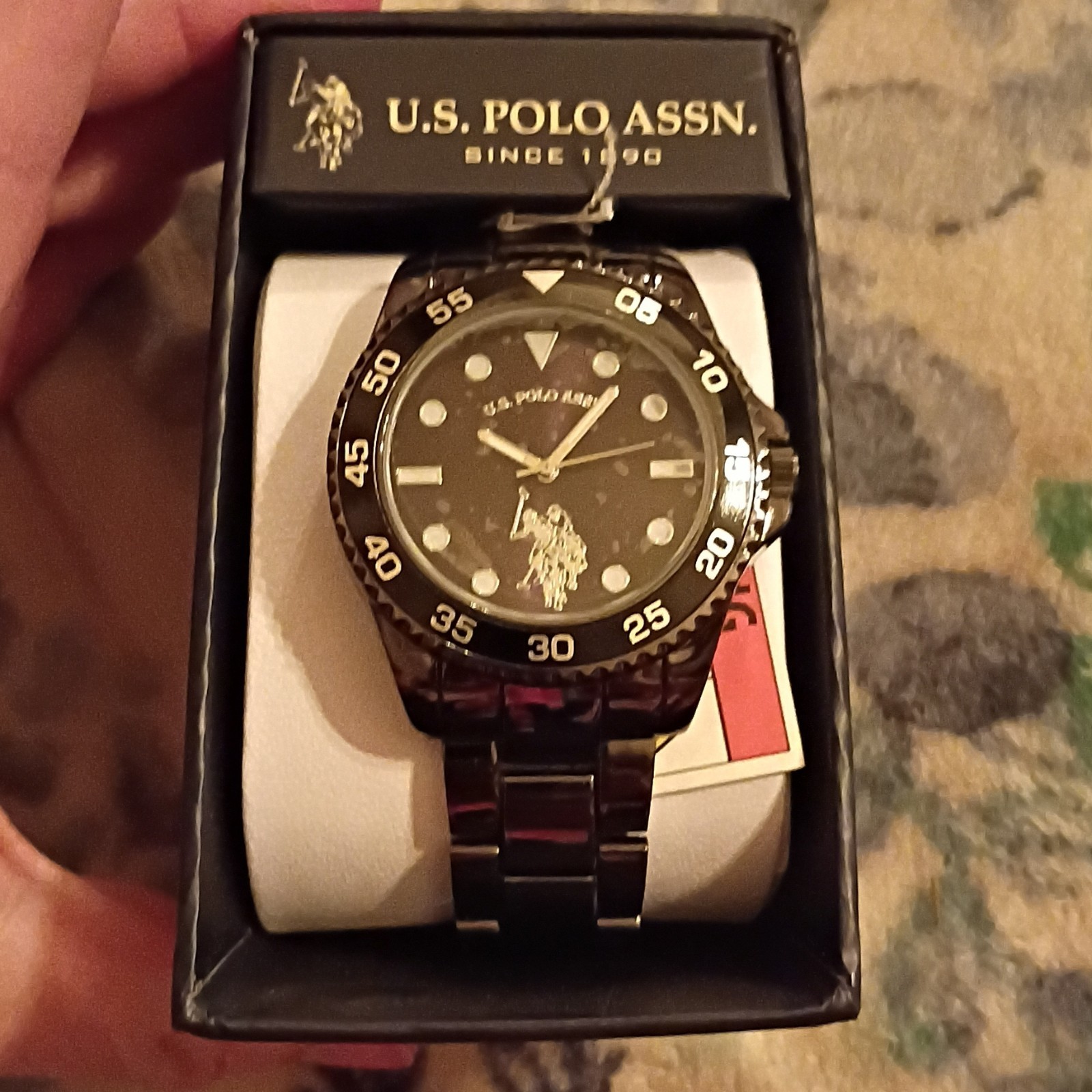 U.S. Polo Assn. Men’s Analog Quartz Watch Black Dial/Bracelet 44-47.9mm Box