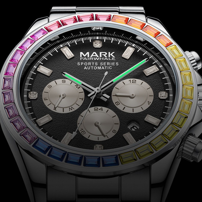 MARK FAIRWHALE Men’s Rainbow Diamond Date/Week/Month Mechanical Automatic Watch