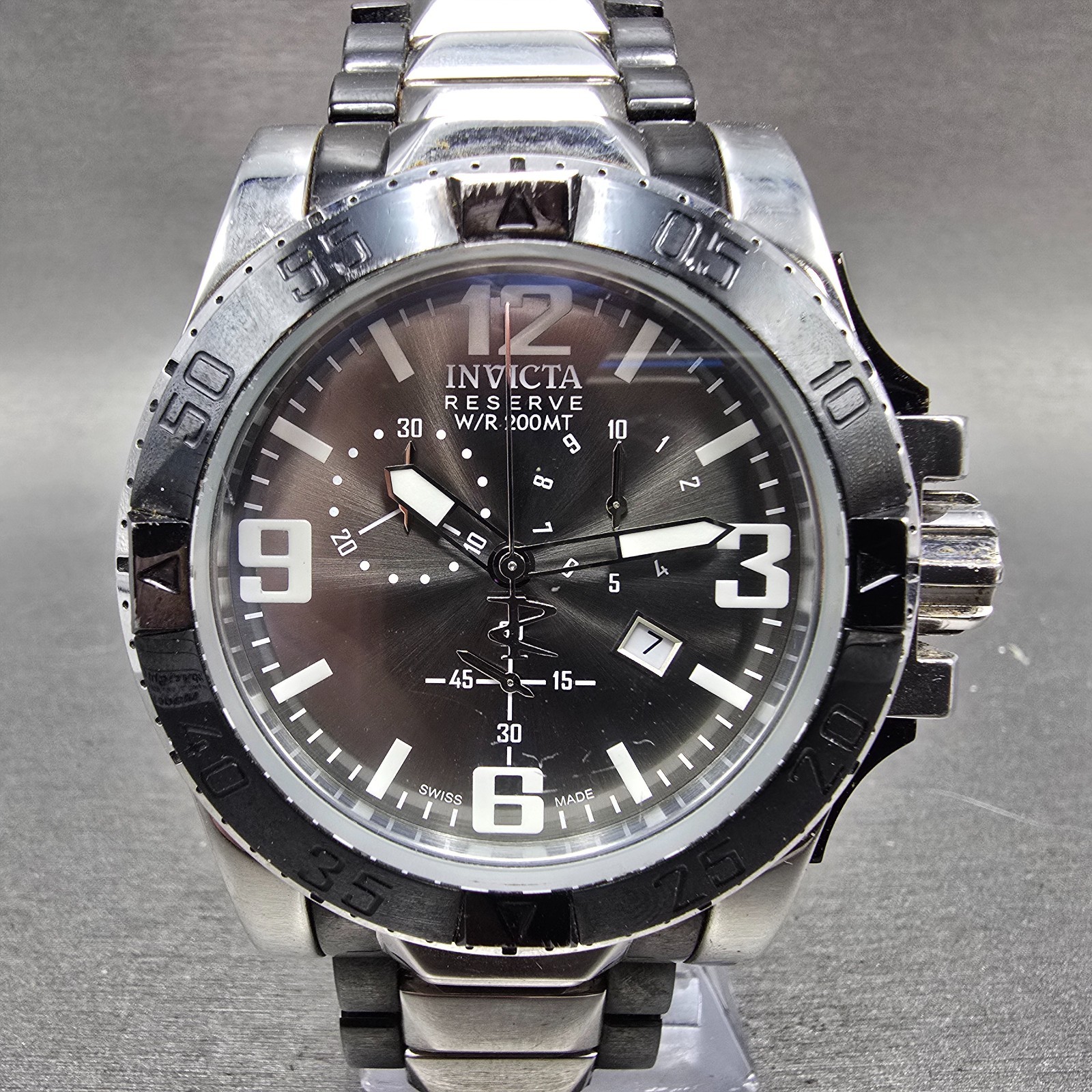 Invicta Reserve Chronograph Watch Men 49mm Black Dial Steel Date 5677 NewBattery