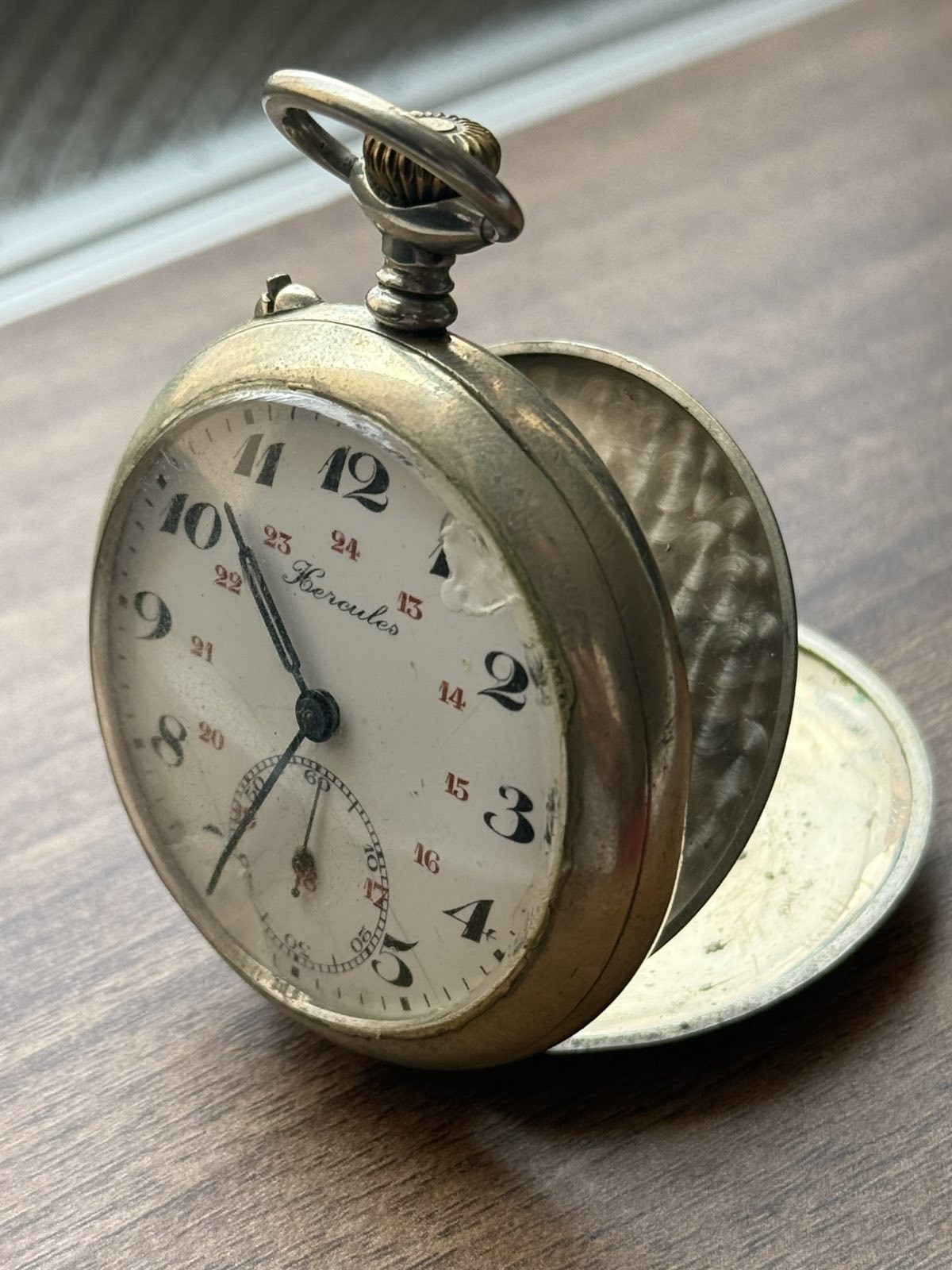 Antique Pocket Watch Mechanical Swiss Silver Depose Art Hercules Bicycles Rare