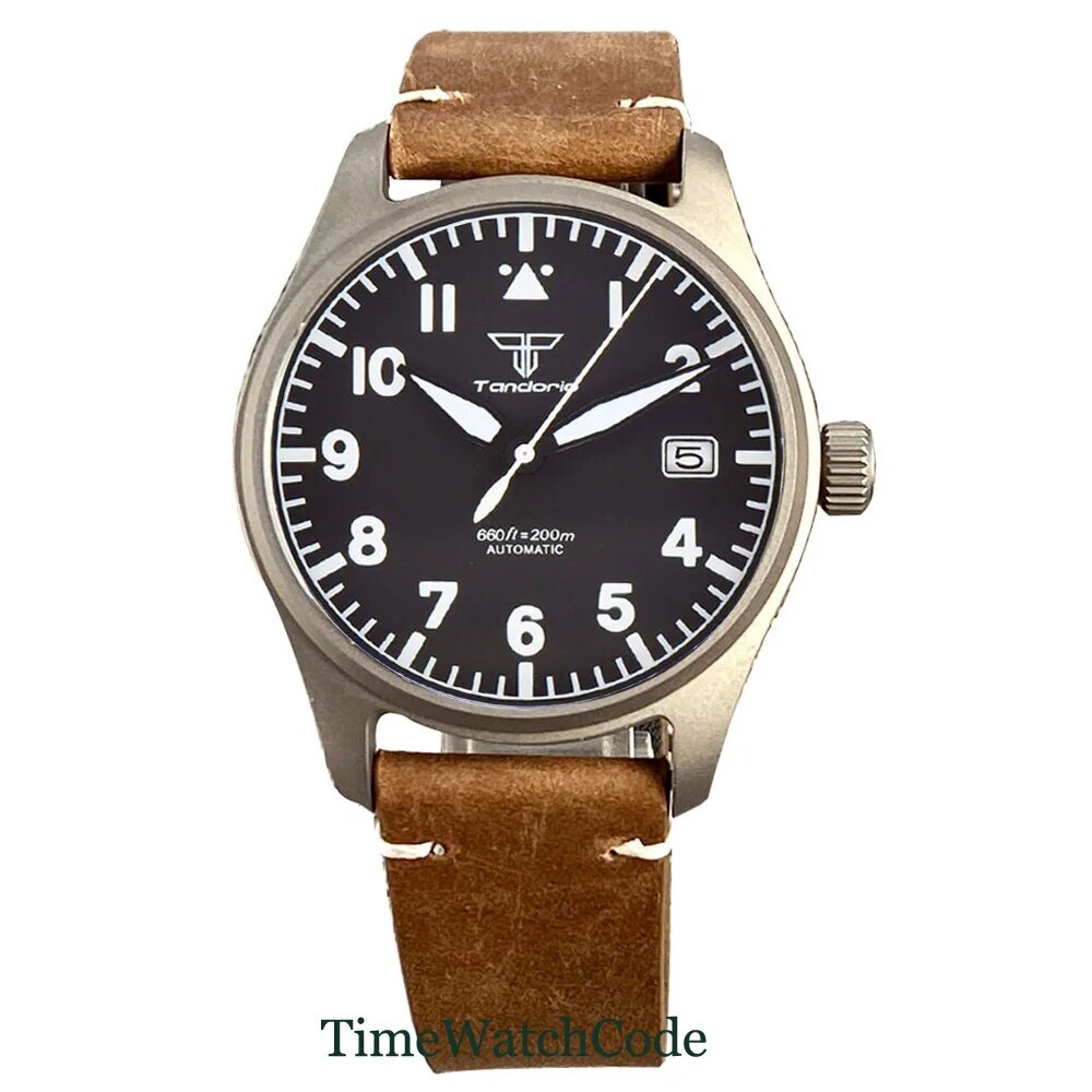 Tandorio Titanium Diving Automatic Watch for Men Anti-allergry Pilot NH35A 39mm