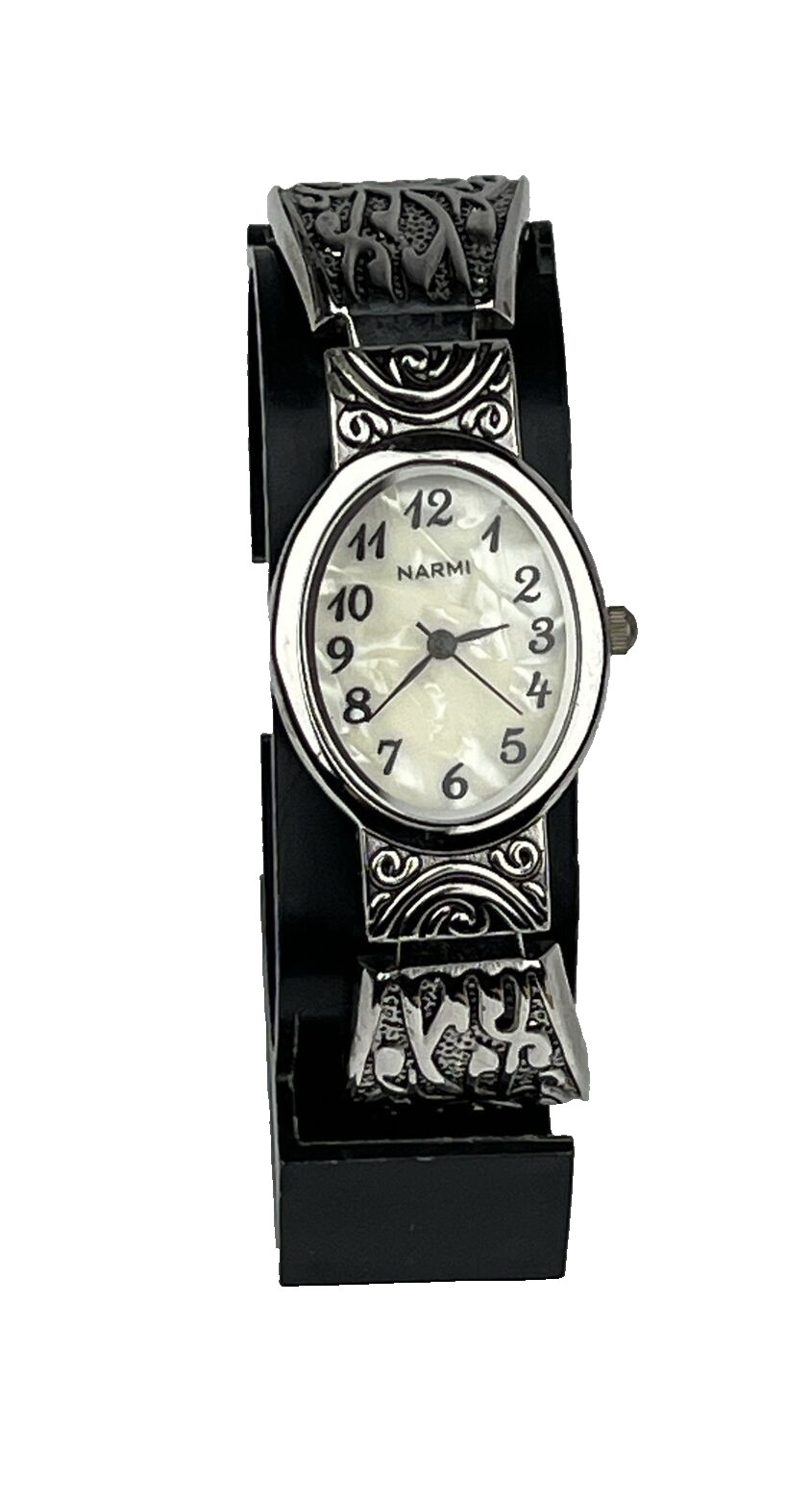 Narmi Women’s Watch Silver Tone Cuff Oval Face MOP Dial – New Battery – Running