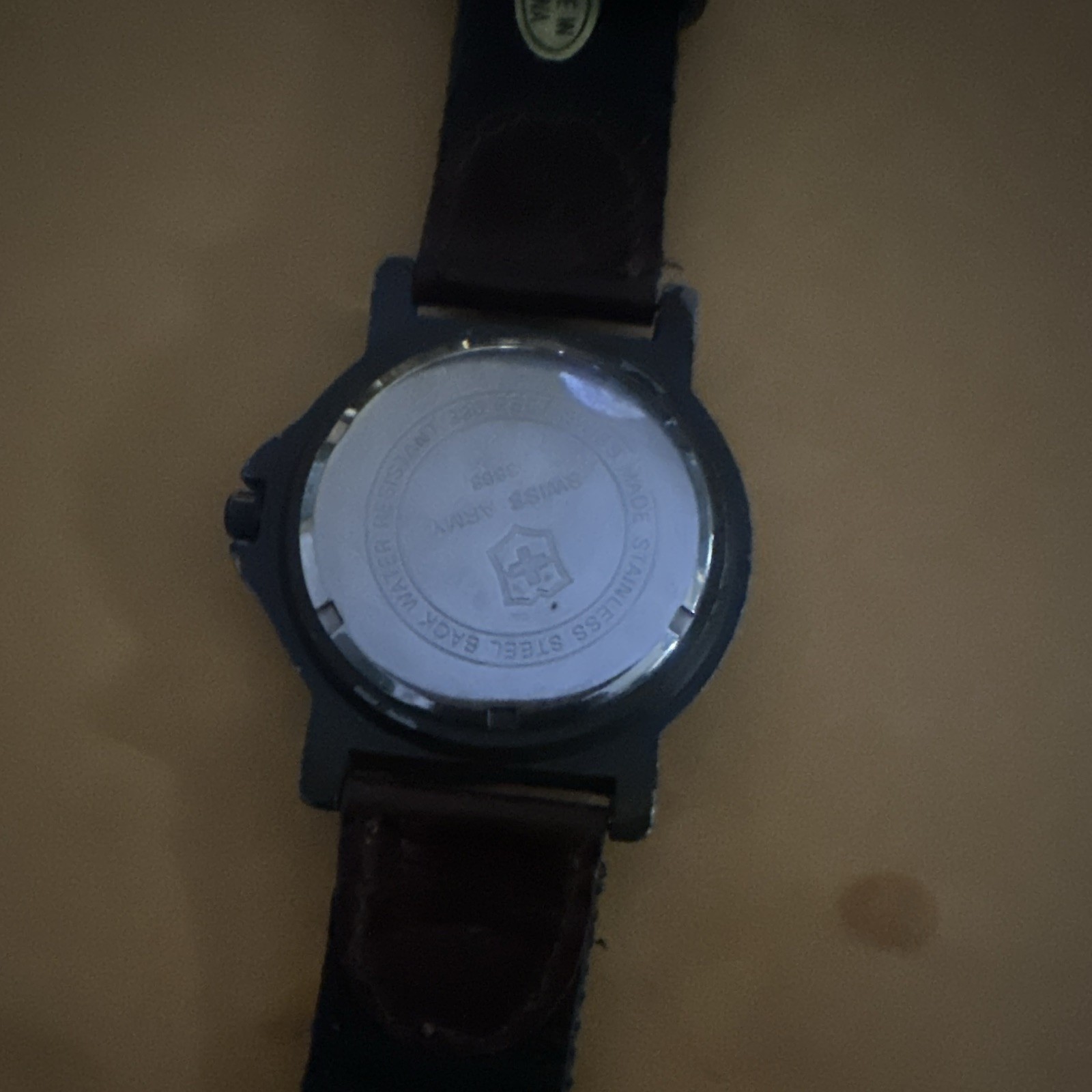 Swiss Army Quartz 300m White Dial Date Black Steel Case Green/Brown Strap