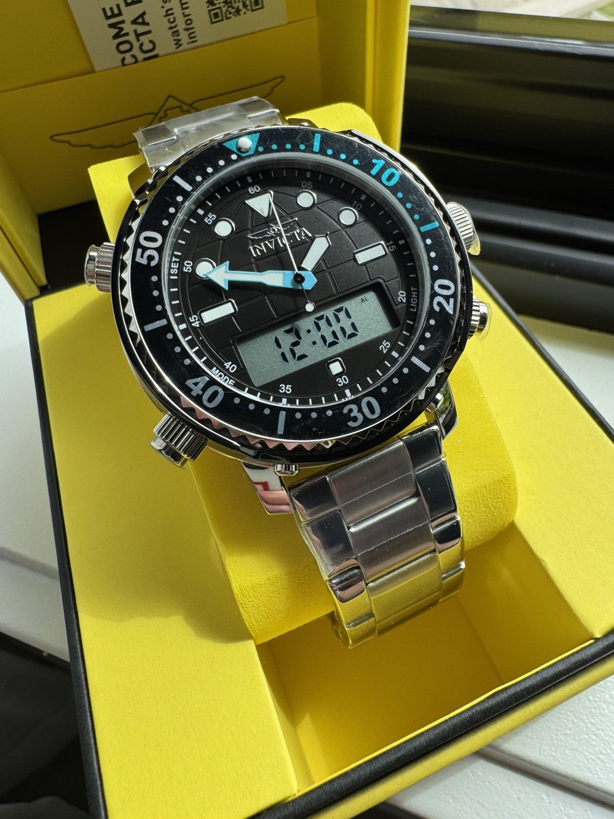 Invicta Pro Diver DigiQuartz Men’s Watch – 46.5mm, Silver/Black 48370 New!