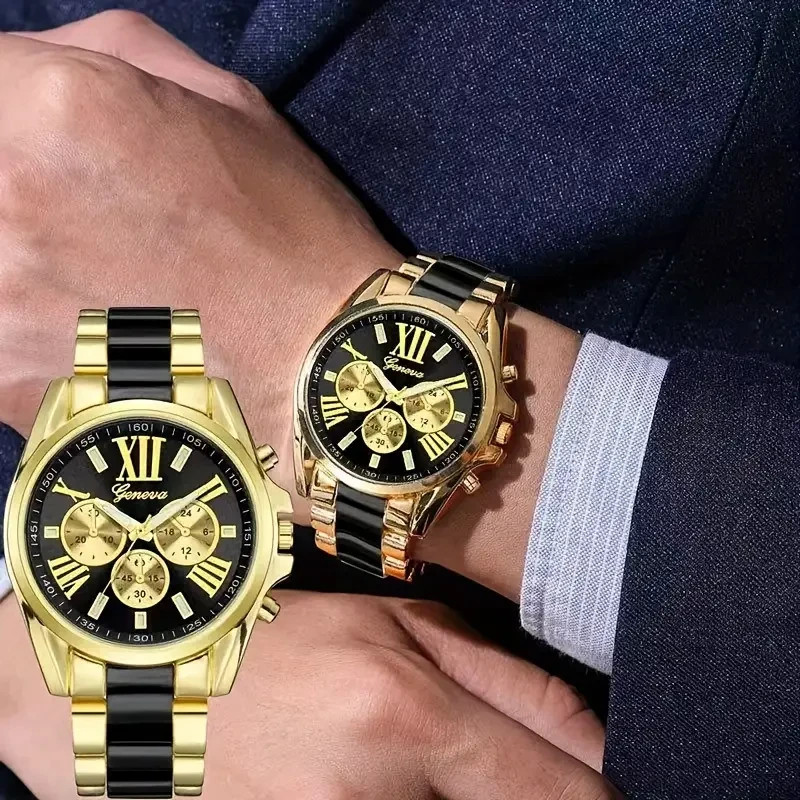 Men’s Luxury Golden-Tone Retro Quartz Watch Roman Numerals – Elegant Casual Watc