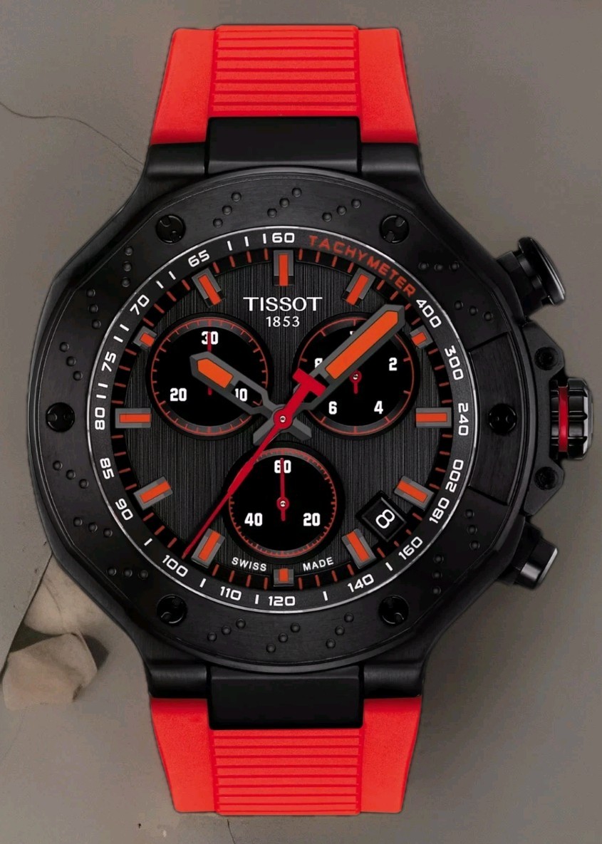 Tissot T-Race Chronograph Grey Dial Red Rubber Strap Watch T141.417.37.061.01