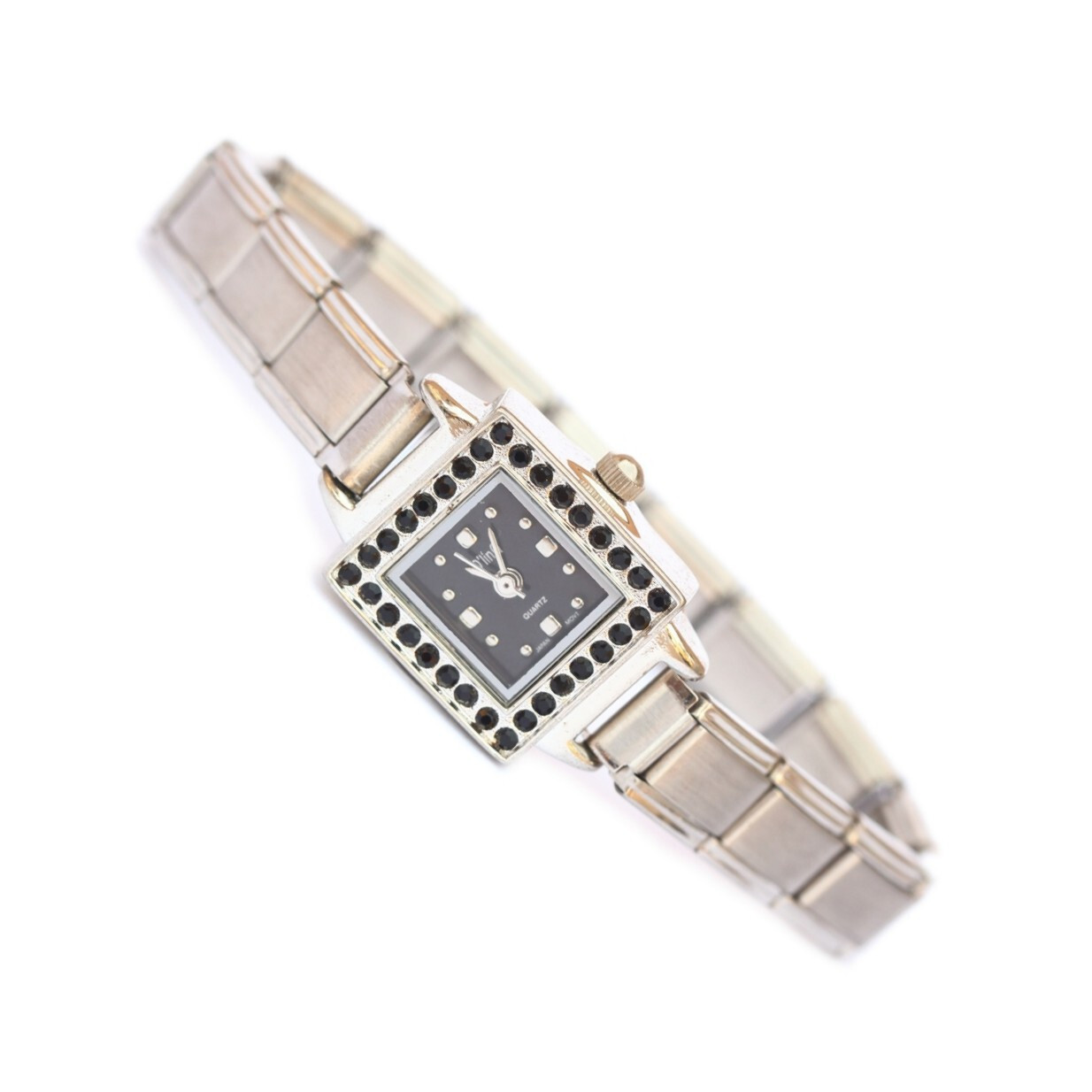 Black Square Bling Italian Charm Watch – Trendy 90s Jewelry Bracelet WW401black