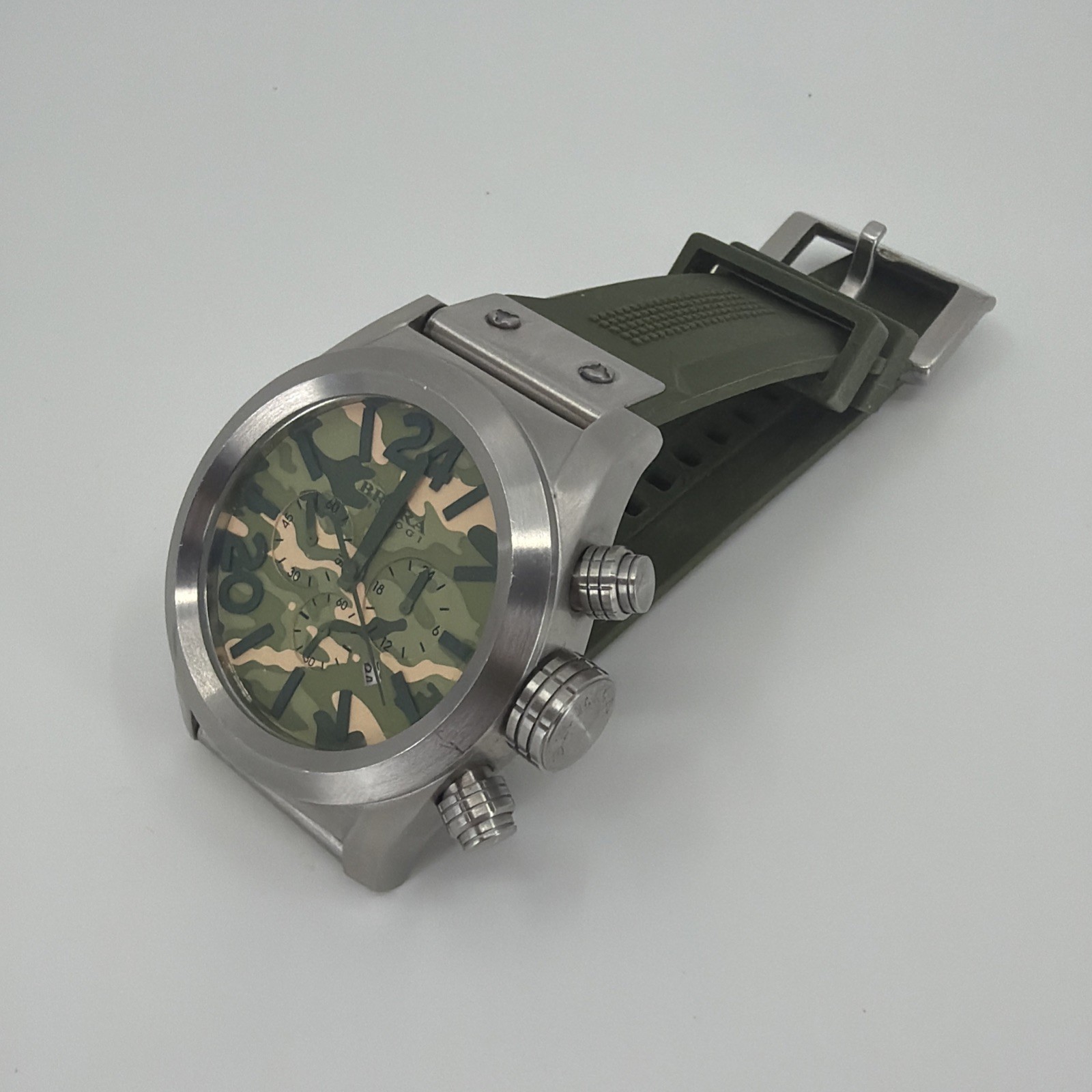 Brera Orologi AE07 Camo Dial Chronograph Quartz Watch Green Rubber Strap