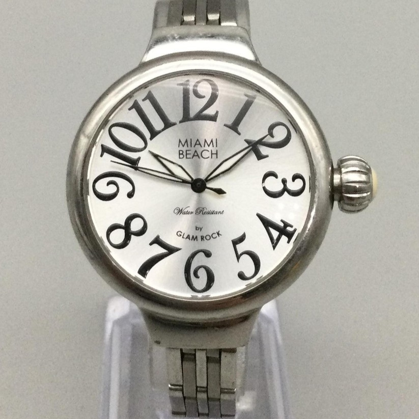 Miami Beach Womens Watch 35mm Silver Tone Stainless Glam Rock New Battery 6.5″