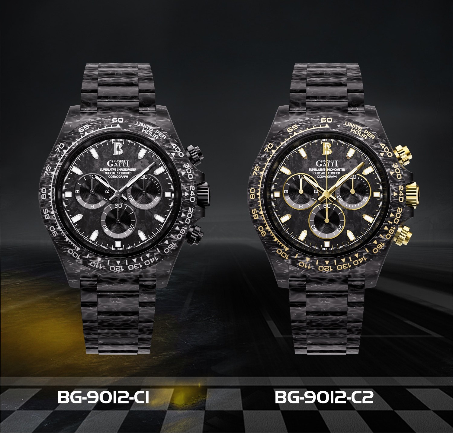 BONEST GATTI Men Chronograph Watch Automatic Mechanical Wristwatch Carbon Fiber