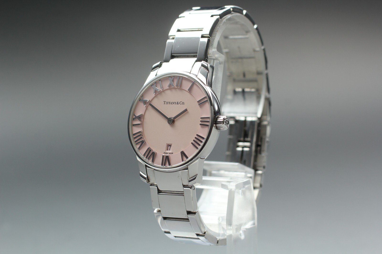 [ Box ] Tiffany & Co Atlas 2-Hand Quartz Date Pink 29mm Swiss Made Women’s Watch