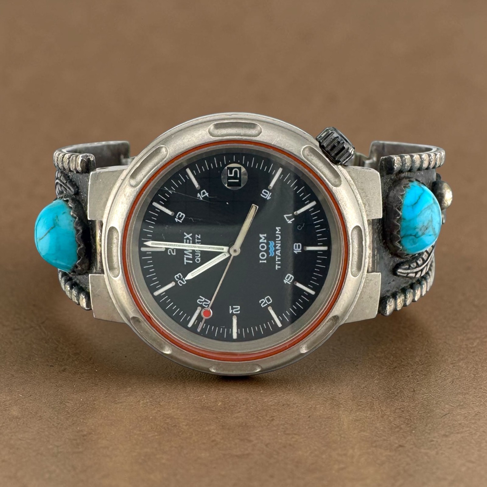 Vintage Timex Southwestern Sterling Silver Turquoise Quartz Watch Band Ends 34mm