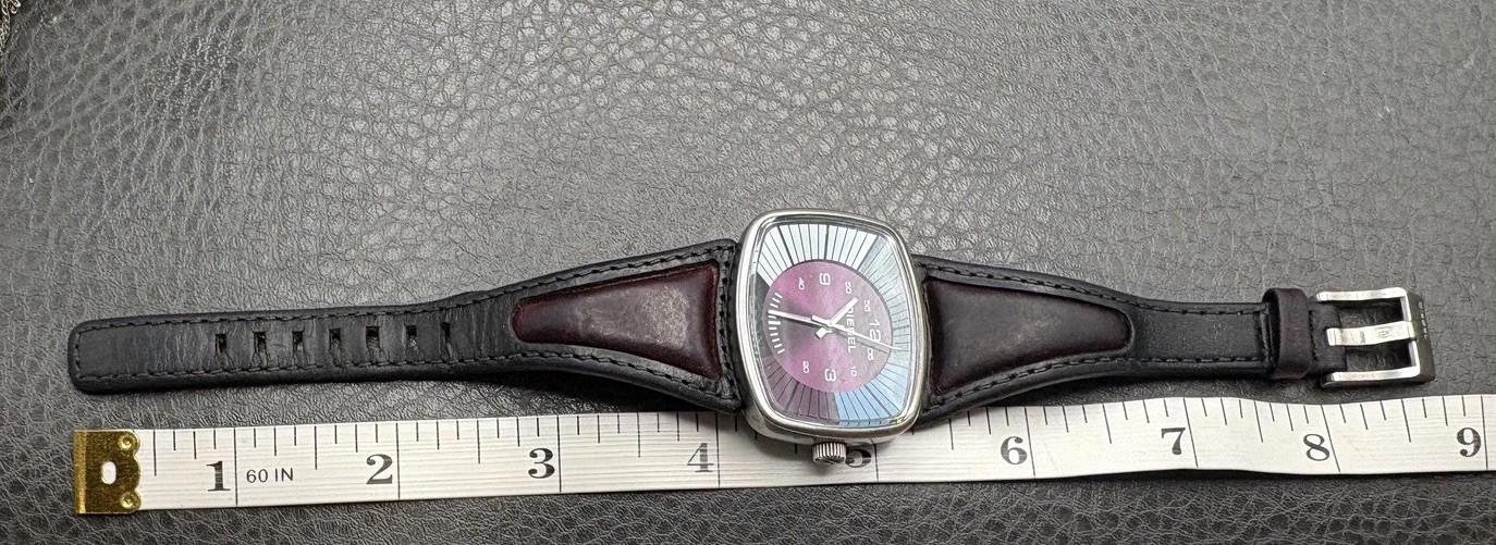 Diesel DZ3025 Men’s Square Dial Blue Purple Leather Strap Watch NEEDS BATTERY