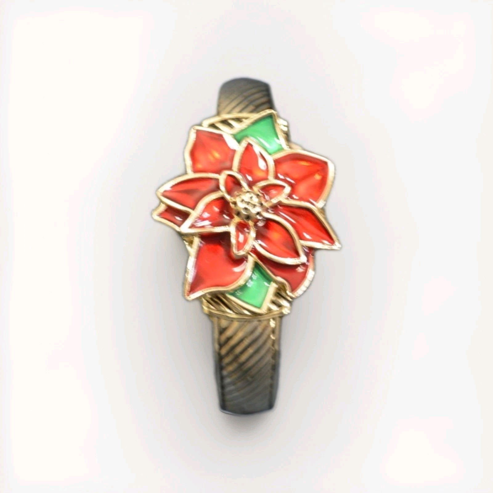 Women’s Gold Tone Poinsettia Christmas Flower Flip-Top Hidden Bangle Watch, Runs