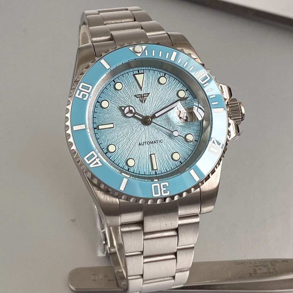 Tandorio Blue Dial 40mm Miyota 8215 PT5000 Mechanical Dive Watch Men 200M Diving