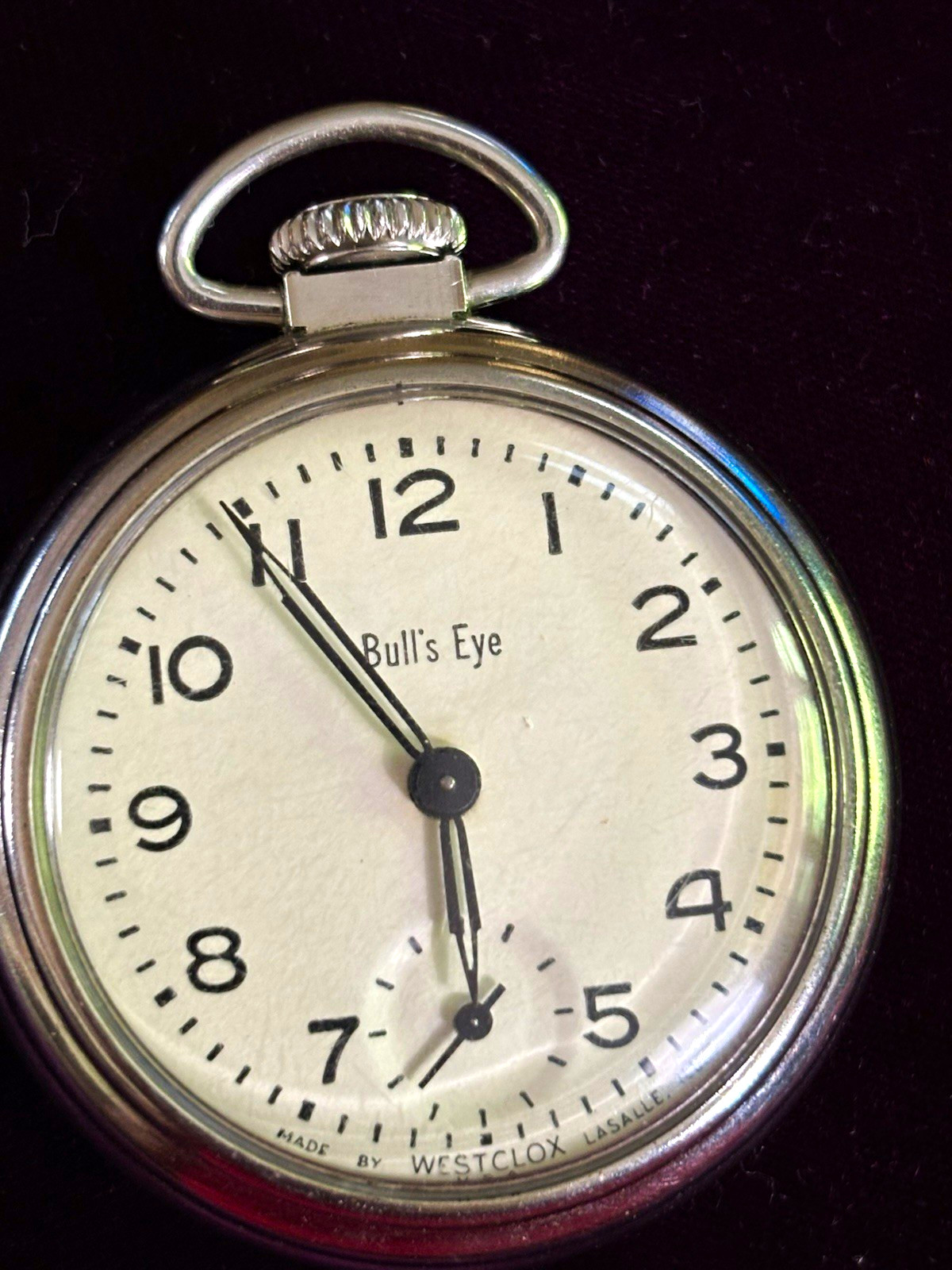 Westclox Bull’s Eye Open Face Pocket Watch Silver Case White Dial Manual
