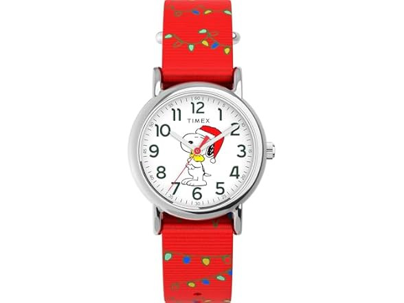 TIMEX Weekender 31 mm Holiday Peanut-Snoopy Special Red Nylon Strap TW2Y39500