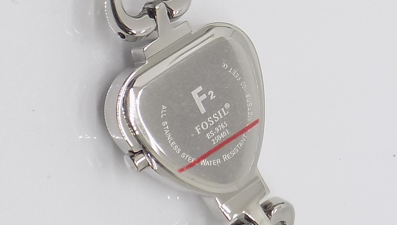 Fossil F2 Womens Watch Pink Heart Dial 22mm Stainless ES-9765 size 6.25″