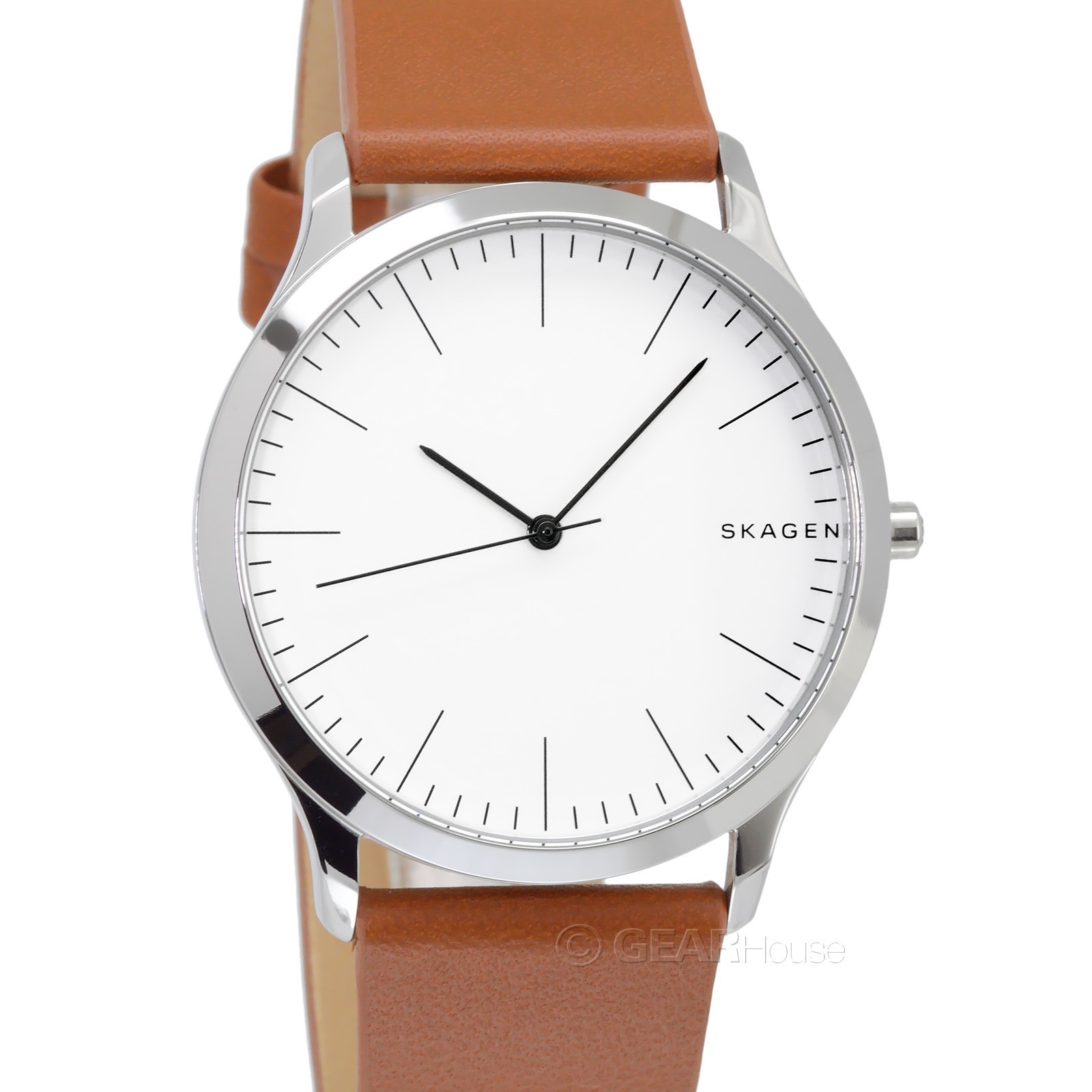SKAGEN Jorn Mens Casual Watch, Metallic White Dial, Brown Leather Band